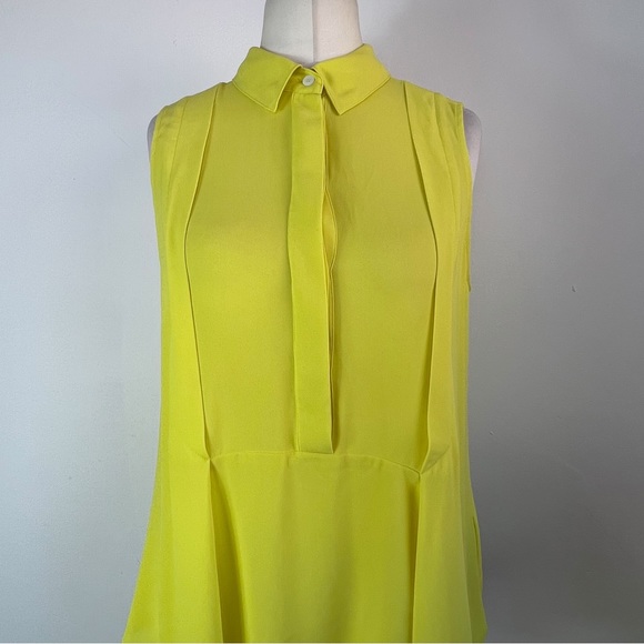 Karen Millen Neon Yellow Sleeveless Chiffon Collared Blouse UK Size 12 - Picture 3 of 8
